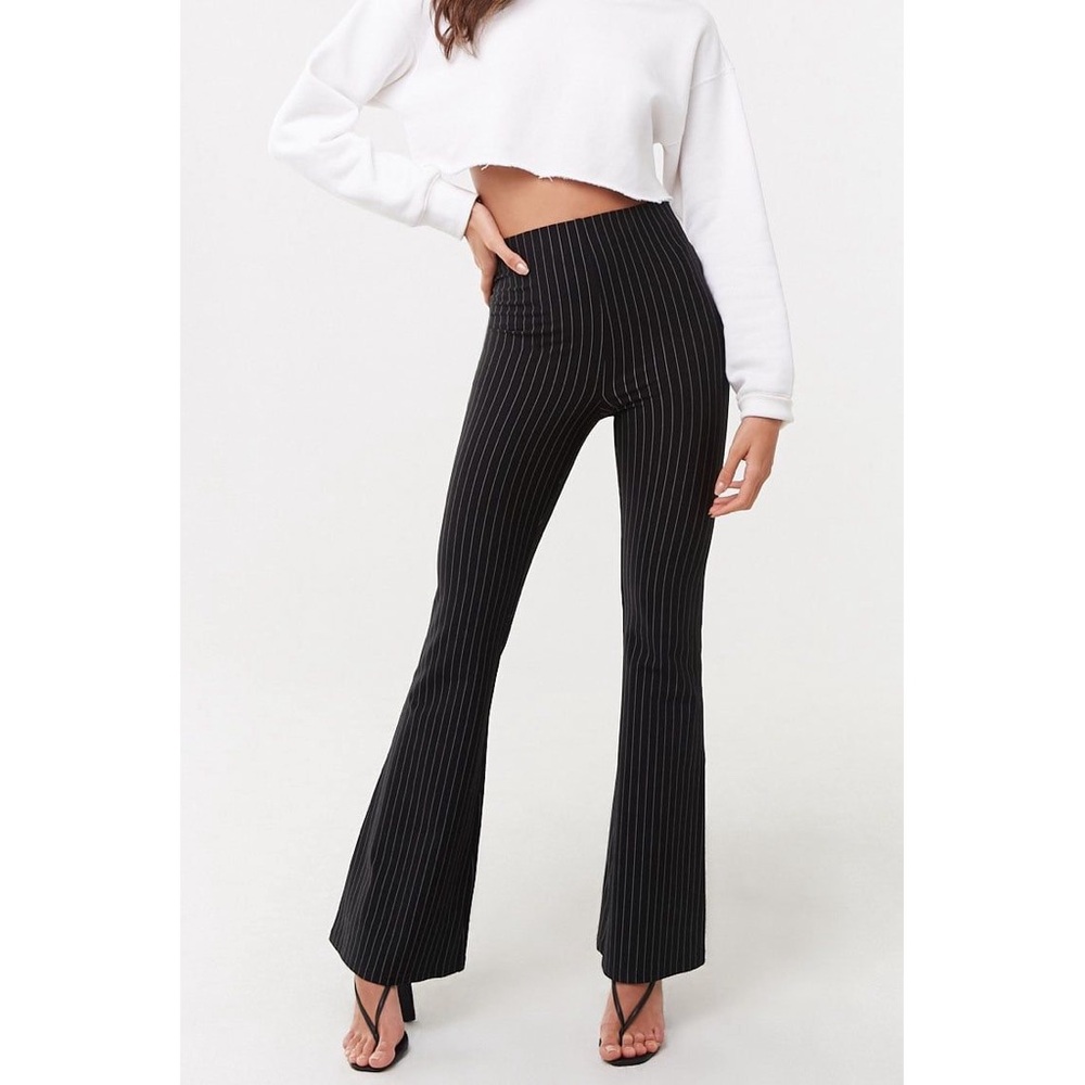 Forever 21 flared black pants with red stripes long high waisted size small